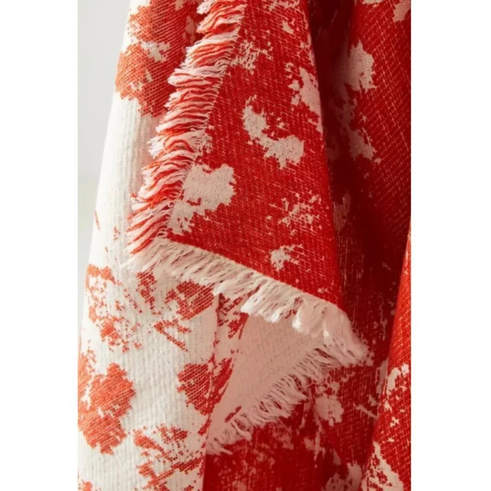 Anthropologie Chenille Cotton Throw Blanket Large Orange Oblong Eco Plush Fringe